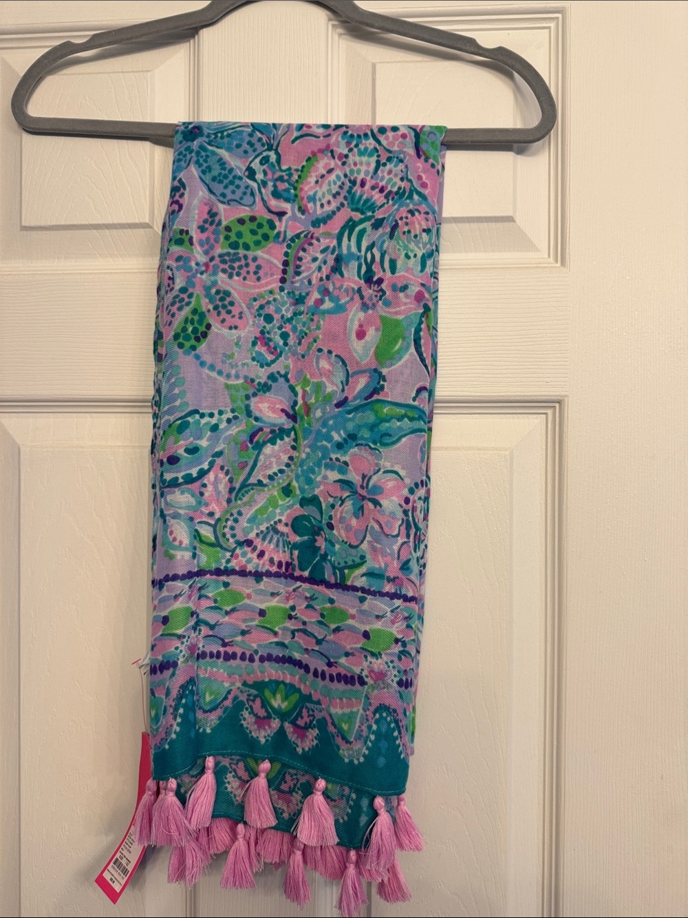 Lilly Pulitzer Pink Teal Green Floral Tassel Scarf Wrap